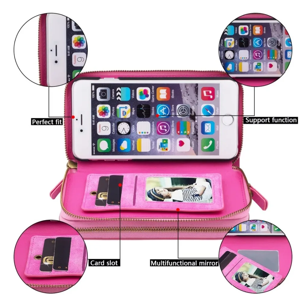 

For Samsung Galaxy Note 5 phone case Multi-function split with nine card wallet cover double zipper retro pattern purse bag