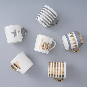 

Golden Ceramic Coffee Mug Porcelain Coffee Cups China Bone Milk Cup Nordic Style Mug Large Capacity 300ML Home Kitchen Drinkware