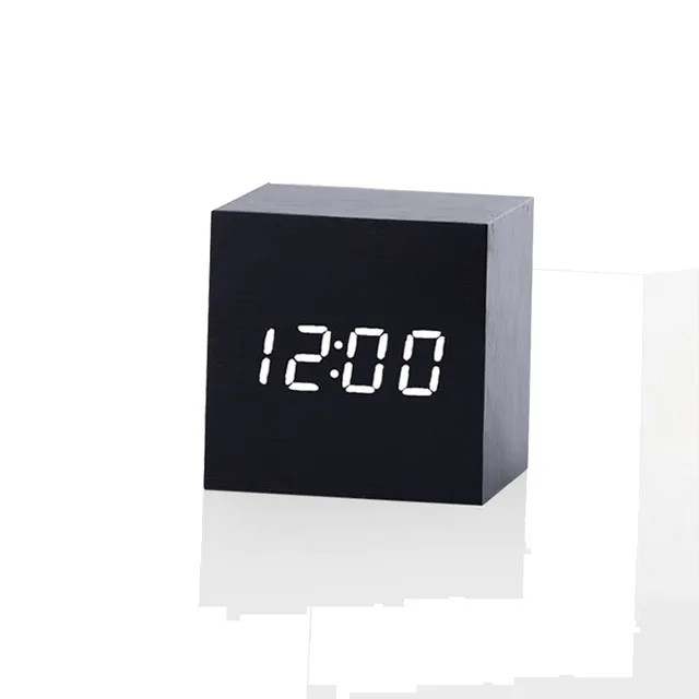 Multicolor Sounds Control Wooden Clock New Modern Wood Digital LED Desk Alarm Clock Thermometer Timer Calendar Table Decor