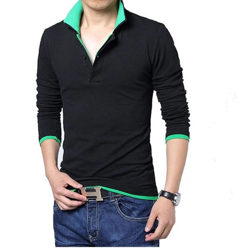 

Brand Men Polo Shirts Cotton Contrast Color Long Sleeve Polo Shirts Men Casual Work Out Comfortable Big Size Polos Para Hombre
