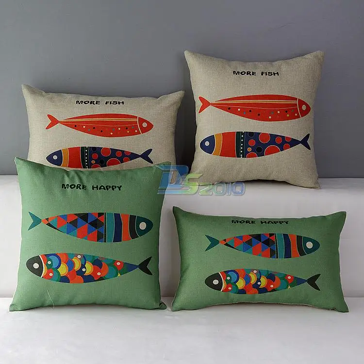Big Fish Pattern Throw Pillow Case Cover Comfortable Cotton Linen