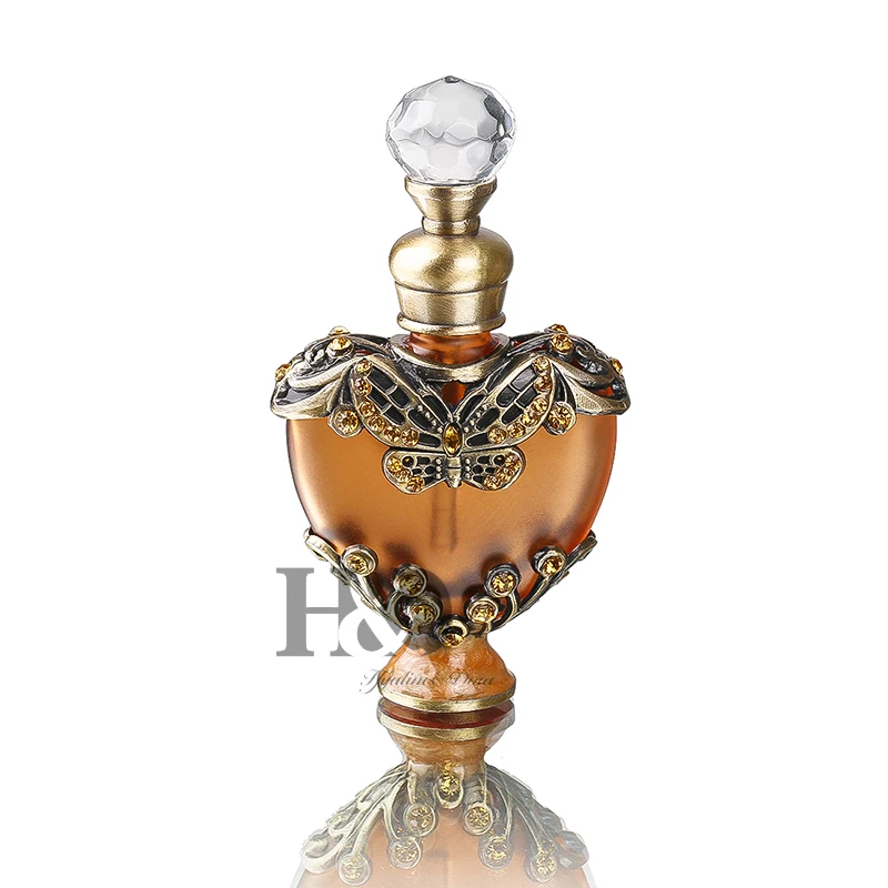 

H&D 5ml Vintage Heart Shape Empty Perfume Bottle Retro Metal Glass Refillable Essential Oil Container Collectible Stopper Gift