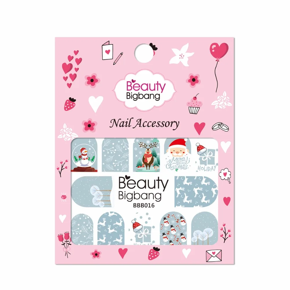BeautyBigBang 1 шт., рождественские наклейки для ногтей, переводная картинка, Рождественский Санта Клаус, олень, маникюрные наклейки, наклейки для ногтей, водные наклейки, украшения