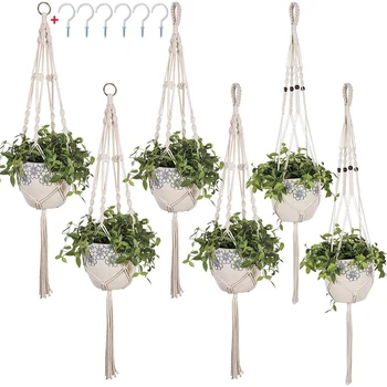 

Macrame Plant Hangers 6 Pack, Plant Pot Holder Handmade Cotton Rope Hanging Planter Basket For Indoor Outdoor Home Decoration