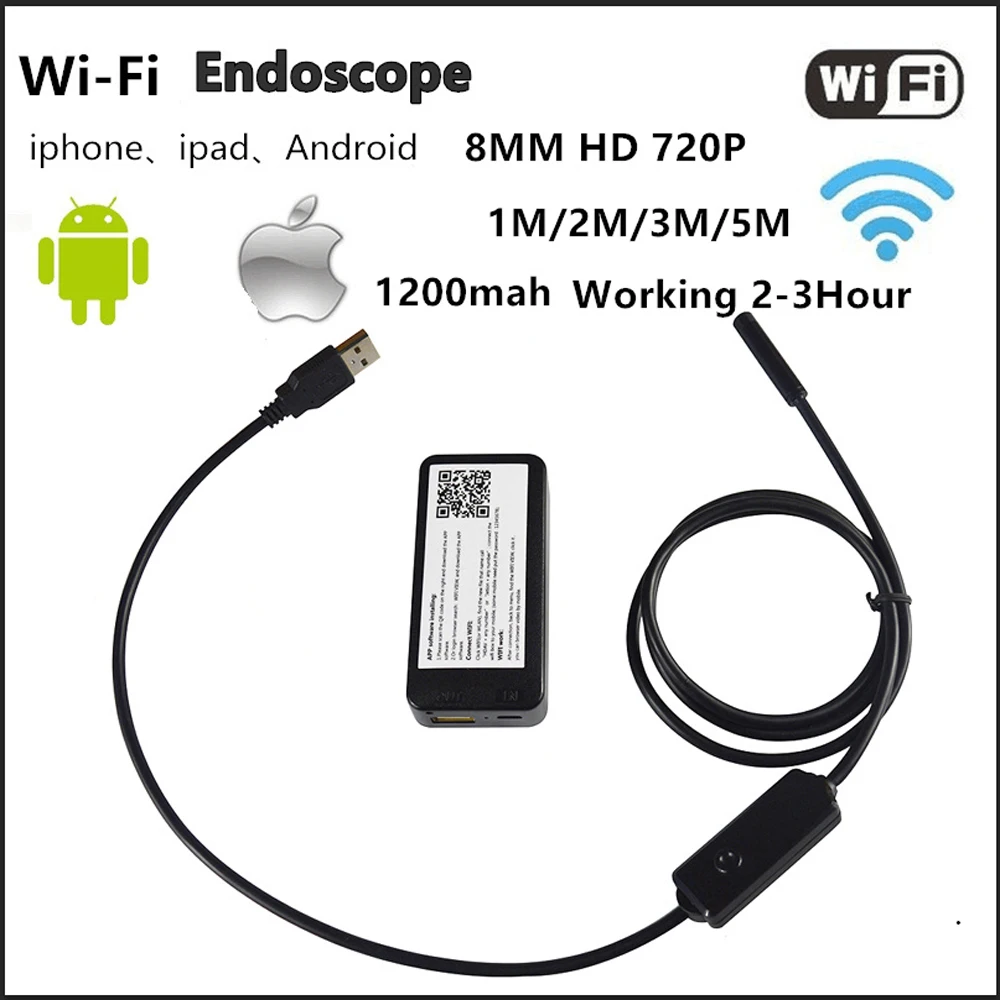 HD720P 8mm Lens WIFI Endoscope Camera 5M 3M 2M 1M Snake USB Iphone