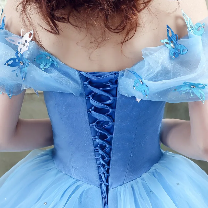 Недорогие платья Золушки из тюля с открытыми плечами, украшенные бабочками, Голубое Бальное Платье azul gelado vestidos de quinceanera, размеры 4-16