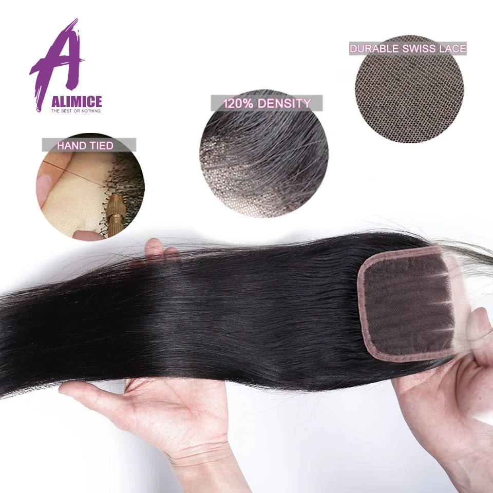 ALIMICE Hair Peruvian Straight Hair Lace Closure 4x4 100% Human Hair Closure 8-24 Inch Natural Color 100% Non Remy Human Hair (19)
