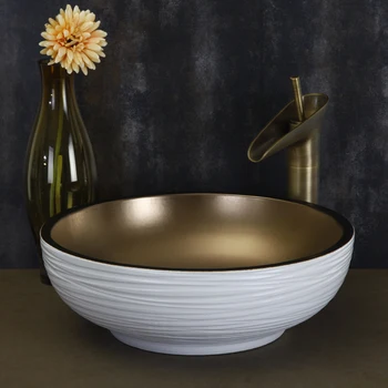 

Europe style luxury bathroom vanities chinese Jingdezhen Art Counter Top ceramic hand wash basin cabinet bathroom sinks gold