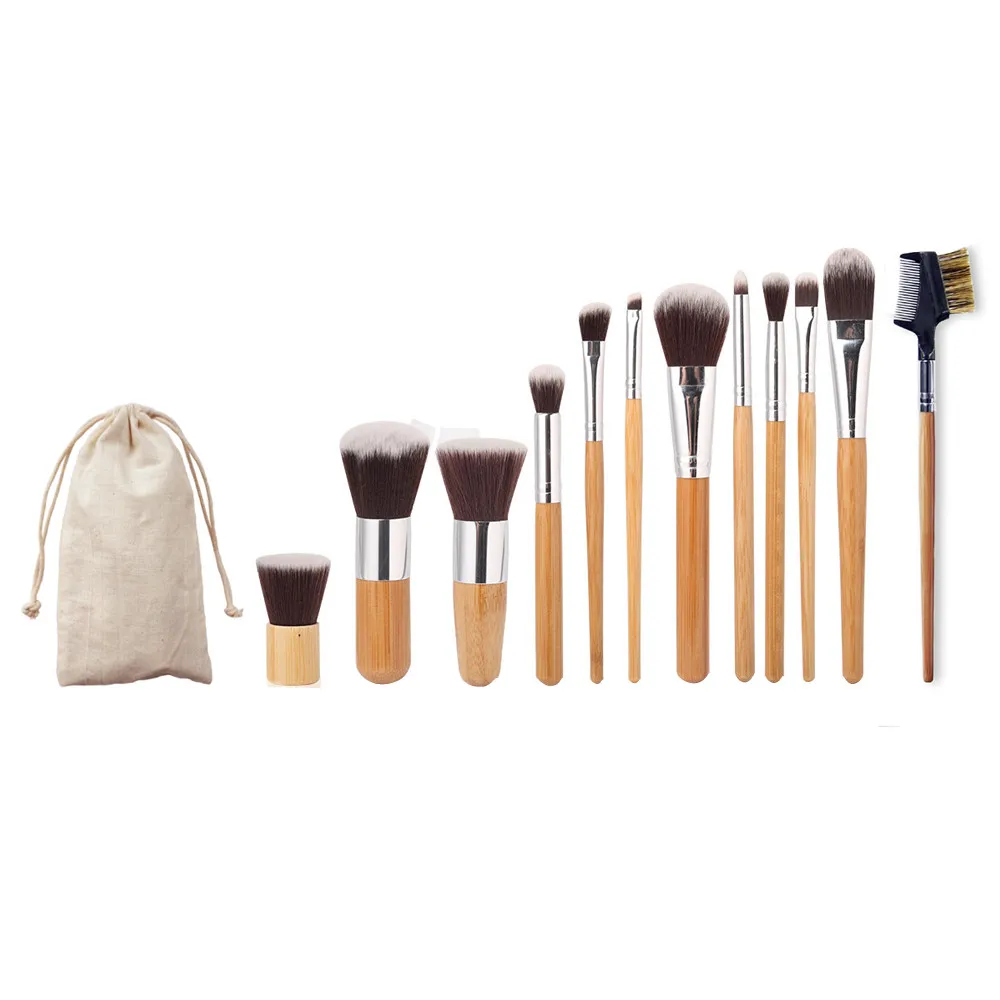 

High Quality 1 PC Eyebrow Eyeshadow Foundation Comb Brush+ 11 PCS Powder Cosmetic Makeup Brushes +1 PC String Makeup Bag