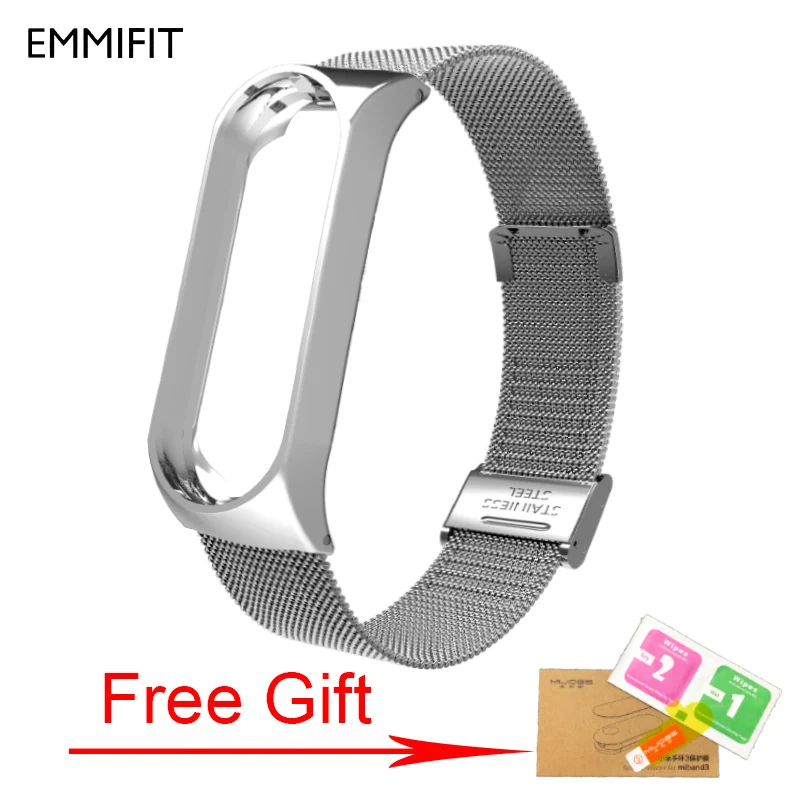 silver Add Gift Металлический ремешок для Xiaomi mi Band 3 Безвинтовой браслет из нержавеющей стали Сменные аксессуары для mi Band 3 ремешок - Цвет: silver Add Gift