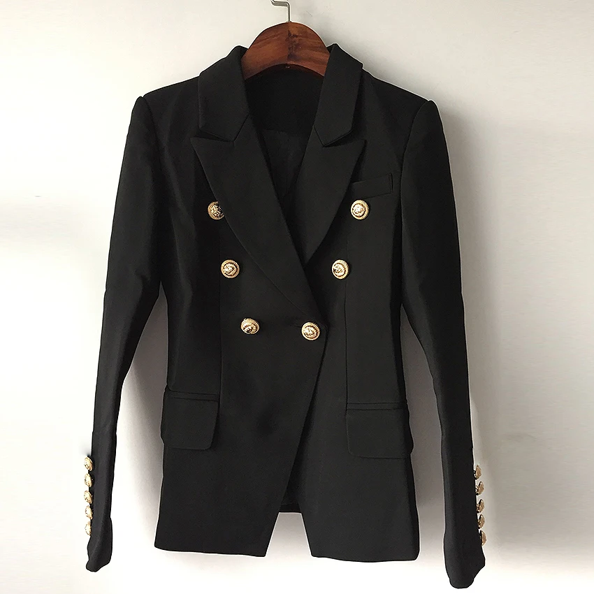 Nueva chaqueta de diseñador de moda 2018 de alta calidad para mujer de doble botonadura de Metal León botones Blazer tamaño exterior S-XXXL - 1