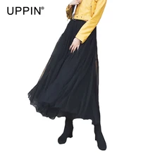 Uppin сезон: весна–лето модные вуаль юбка Для женщин эластичные Высокая Талия Повседневное сетки юбка летняя Tull юбка миди юбки для девочек