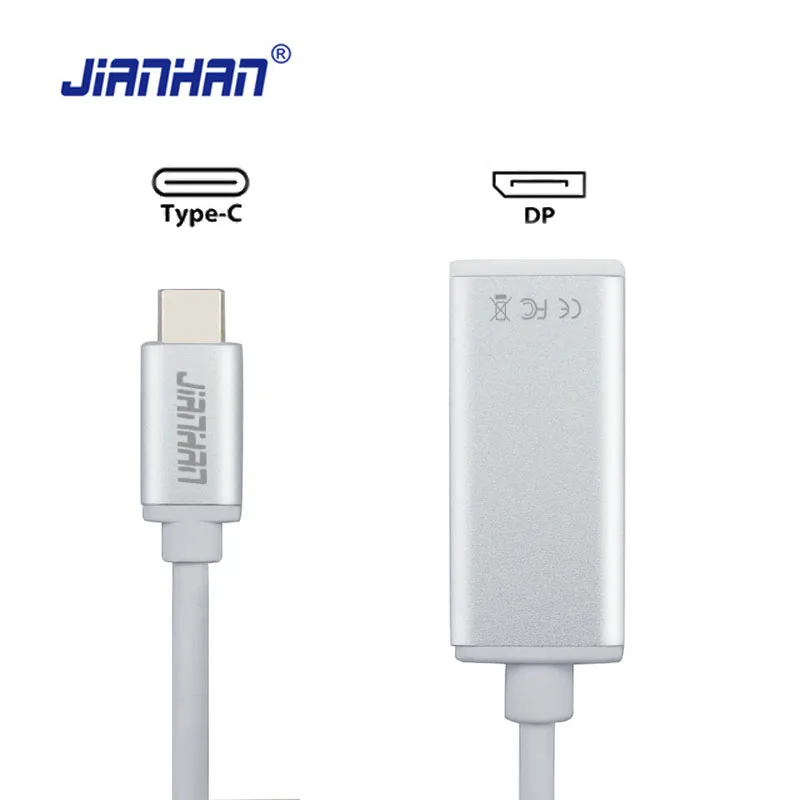 

JianHan USB-C Type C USB 3.0 Male to DisplayPort (DP) Adapter Cable Aluminium Case USB-C to DP Female for New Macbook ChromeBook