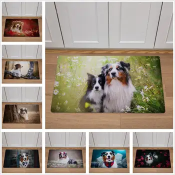 

HD Australian Shepherd Dog Print Door Mat 46*76 PVC Leather Carpet Kitchen Bathroom Non-slip Floormat Home Decor Carpets And Rug