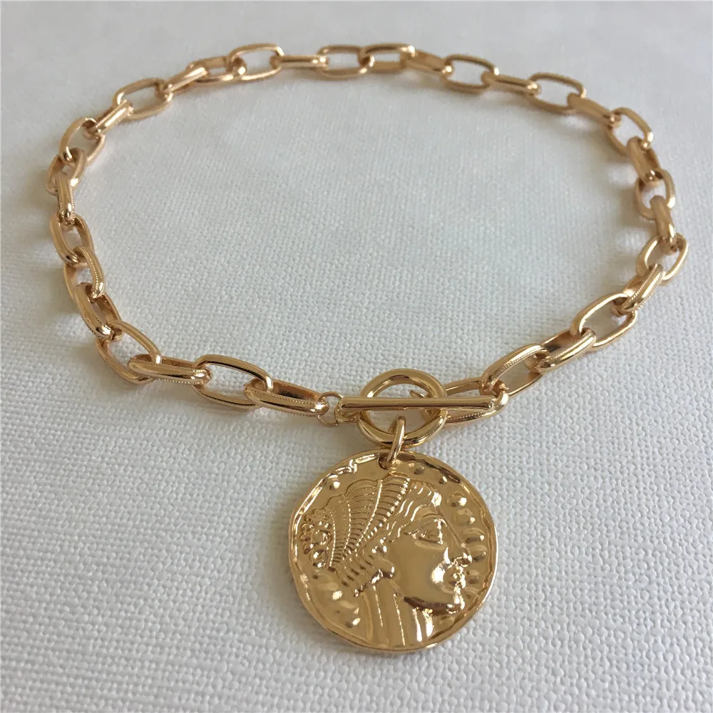 

TRENDY WOMEN NECKLACE GOLD COLOR PLATING BIG PENDANT T BAR CHOKER NECKLACE FOR WOMEN