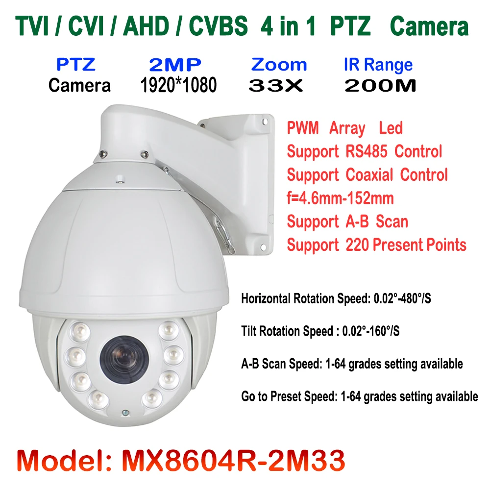 IR 200 м 1080 P 7.0 дюйма PTZ Камера/AHD/TVI/CVI/CVBS, 33x зум Sony imx323 Чипсет nvp2441 DSP видеонаблюдения высокой Скорость купол Камера