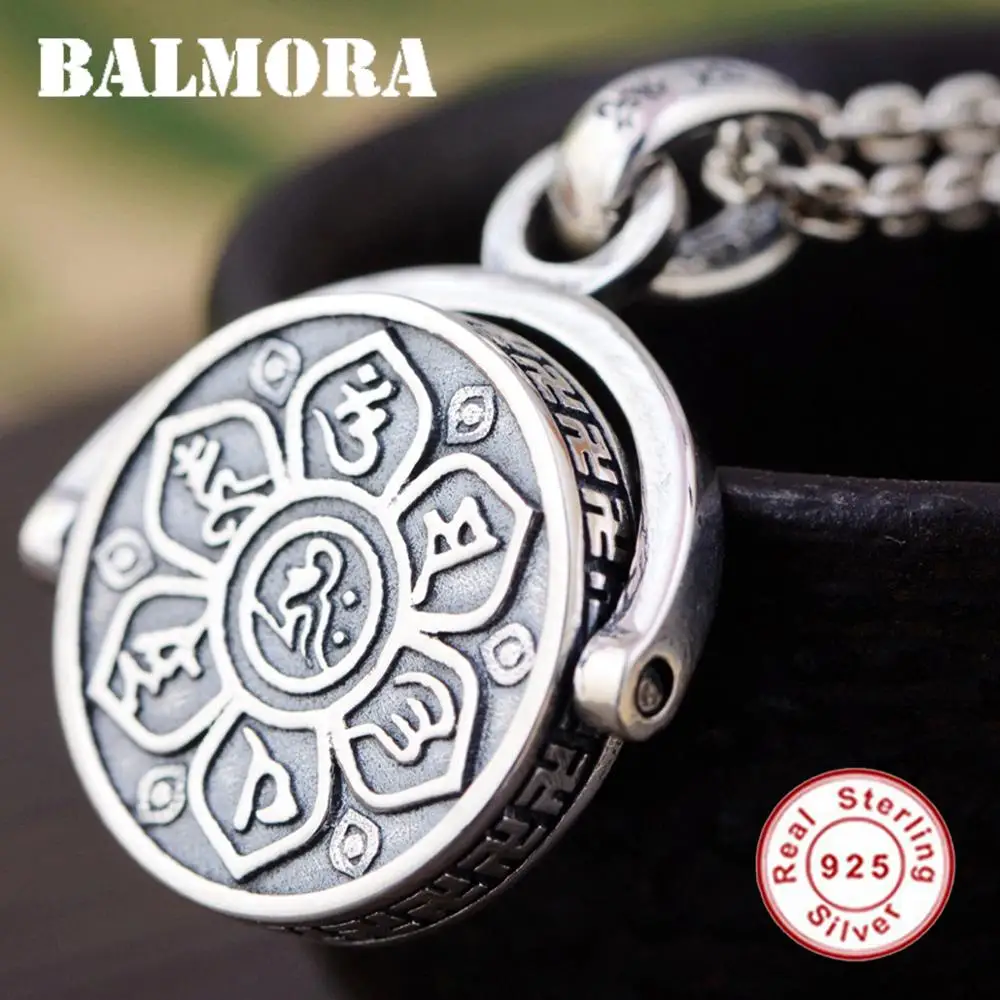 Comprar BALMORA Plata de Ley 925 360 colgantes Sutra de rotación rápida de seis palabras y cadena para hombres y mujeres joyería regalo Ins Style Spin Charm
