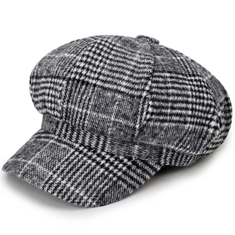 Студенческие дикие Восьмиугольные шляпы Ретро шляпа новая кепка газетчика повседневные женские береты шерсть плед кепка газетчика 35 - Цвет: Серый