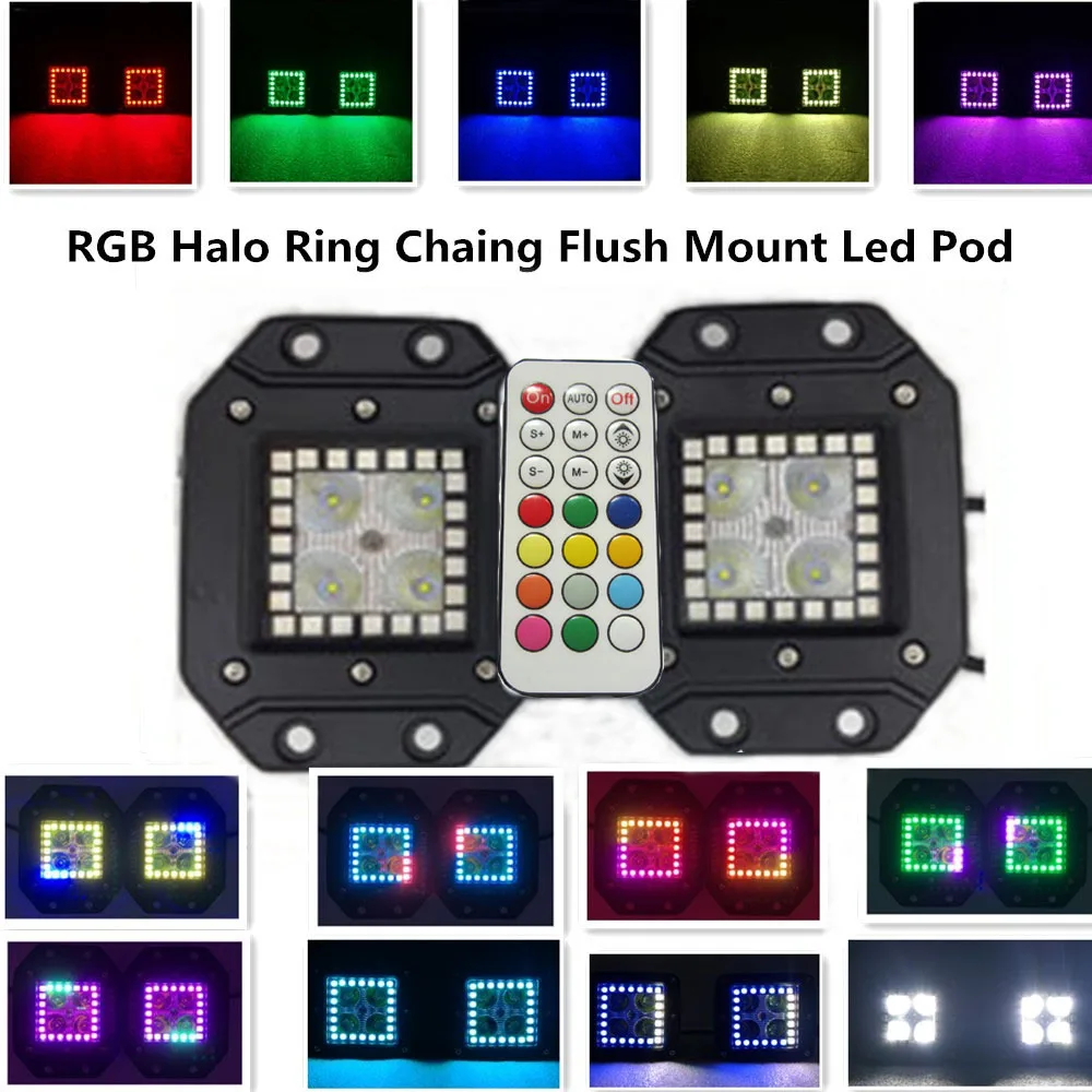 Wiring 2x 24W LED Work Light 3/" Cube Pods Flood with RGB Halo Ring Chasing