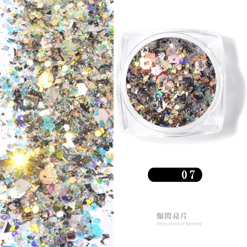 

1 Box 1g Mix Glitter Chunky Multi-function Iridescent Dust Powder Mixed Glitter Paillette For Face Body Hair Nail Art 12 Colors