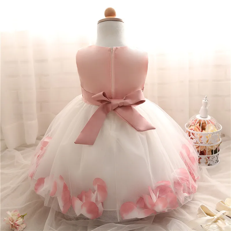 Платье с цветочным узором для маленьких девочек платья для дня рождения для маленьких девочек возрастом от 1 года до 2 лет с цветочным подолом, одежда для крещения новорожденных одежда для малышей