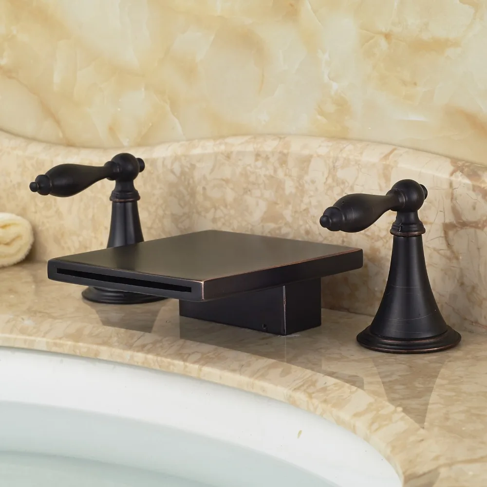 

Cpntemporary Double Handles Deck mounted Basin Faucet Bathroom Vanity Sink Tap Oil Rubbed Broze Tap