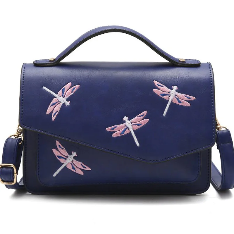 

Women Bag Female Handbags Leather Over Shoulder Bag Crossbody Embroidered Butterfly Fashion Blue Cute Tote Small Flap Handbags