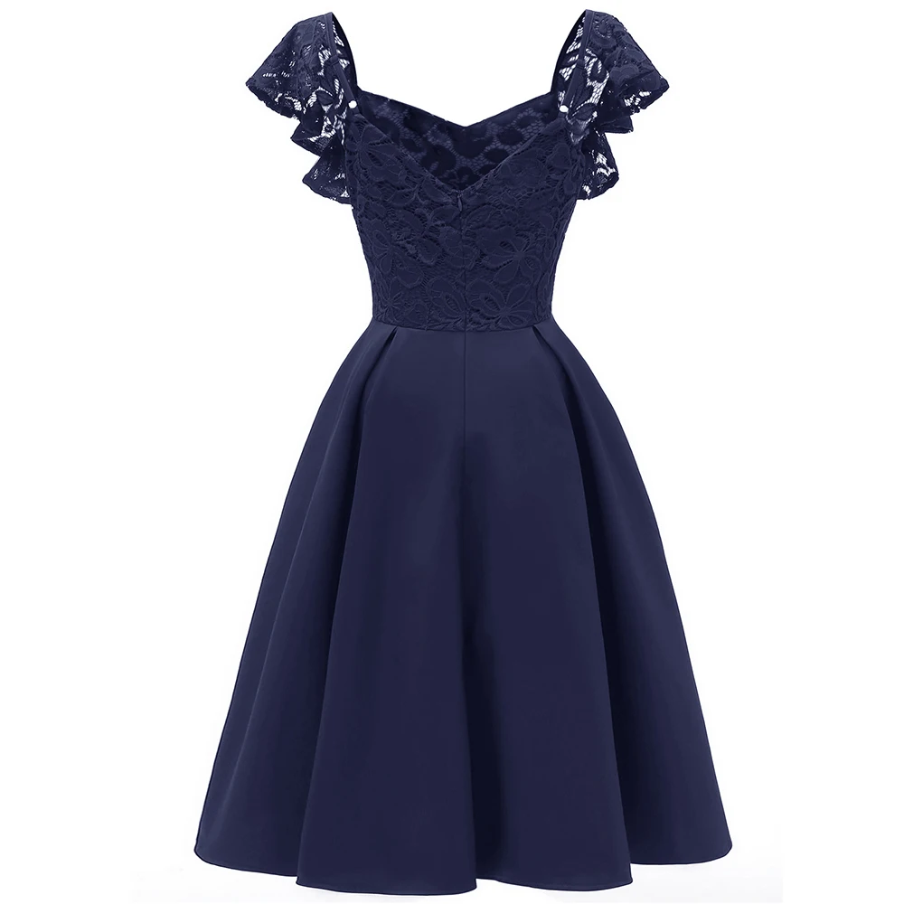 Dawer Me элегантное свободное кружевное платье с рукавом-бабочкой для свадебной вечеринки, облегающее и яркое платье, темно-синее розовое осеннее женское платье