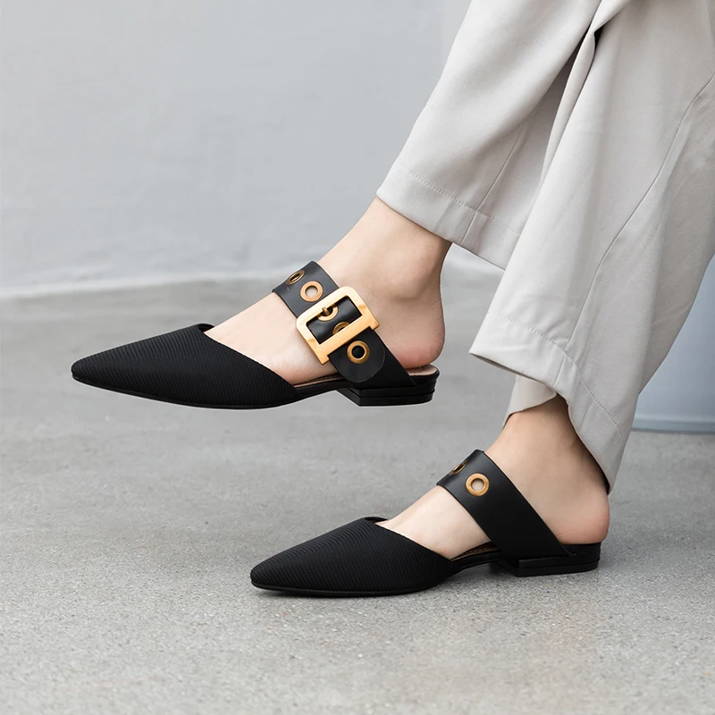

Lapolaka 2019 Brand designer slip on Buckles Women Shoes Plus Size 43 Office Lady Elegant women Mules Shoes Flats