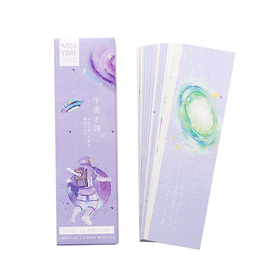 

30pcs Galaxy bookmarks for books Cartoon color universe memo greeting card Stationery gift School supplies marcapaginas A6420