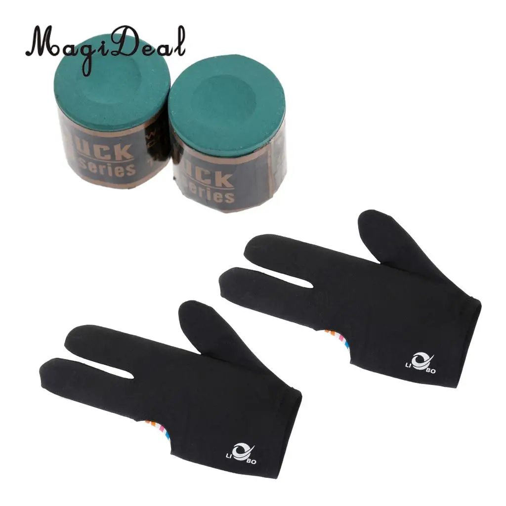 MagiDeal 2 Pieces 3 Finger Pool Shooters Snooker Billiard Cue Glove + 2 Pieces Billiard Chalk