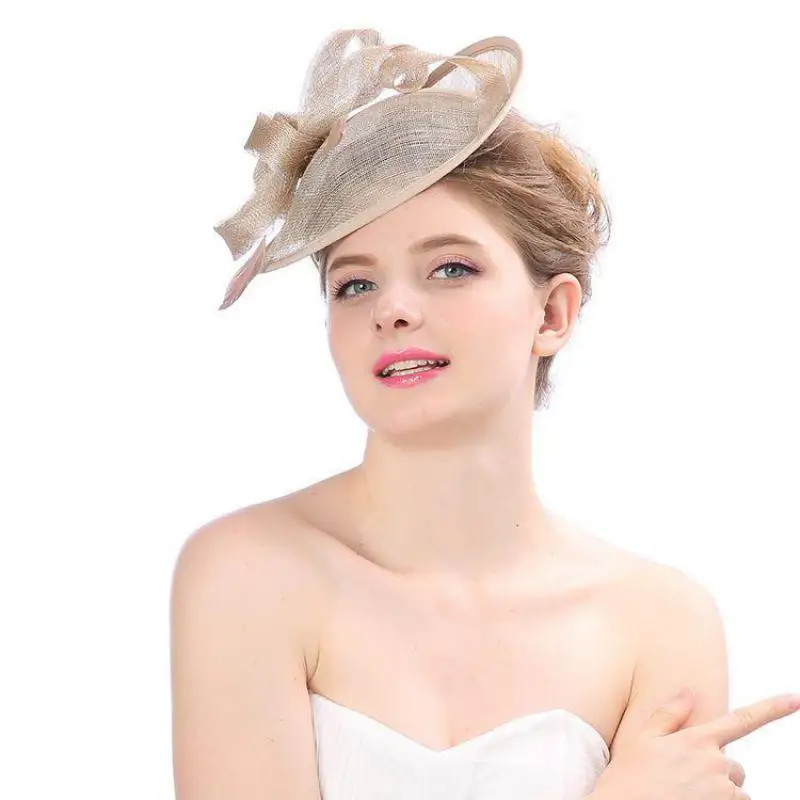 Винтаж Стиль Свадебные шляпы льняная летняя шляпа шляпка Mariage Для женщин свадебные аксессуары для волос Элегантные заколка в виде цветка Свадебная шляпка