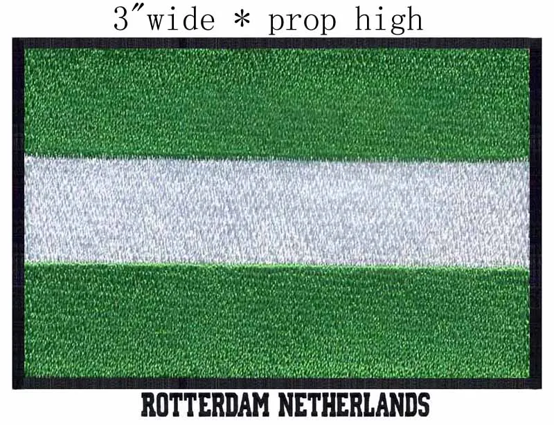

Rotterdam, Netherlands Flag embroidery patch patch 3" wide shipping/horizontal triband/green and white/craftsmanship embroidery