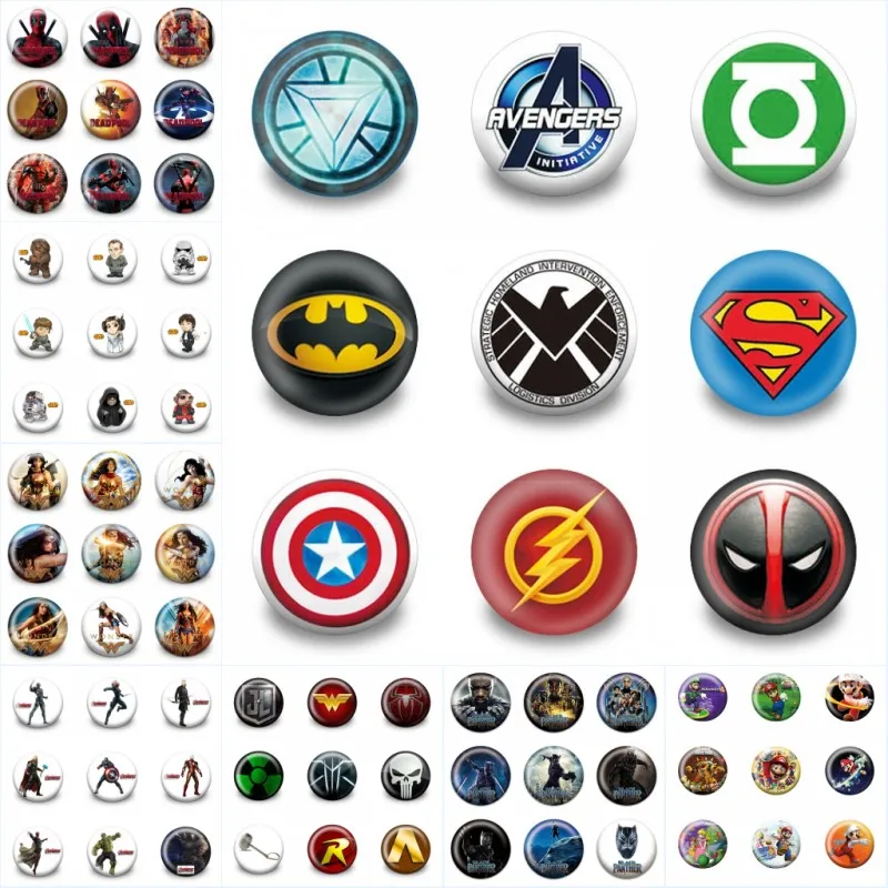

18pcs Marvel Hero Cartoon Badges Printing Pinkback Buttons Pins 30mm Round Pin Brooch Kid Gift Badge School Bag Party Favor