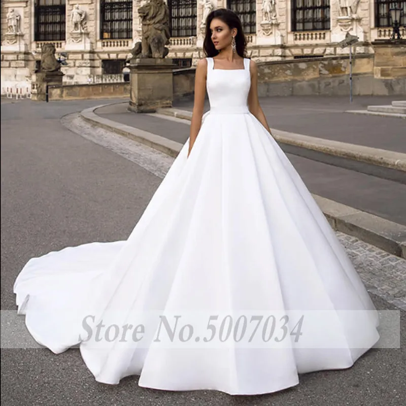 Smileven/белое свадебное платье трапециевидной формы элегантные атласные платья для невесты с большим бантом сзади Robe De Mariee длинное свадебное платье в стиле бохо