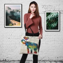 Дуплексный принт слонов льняной мешок для покупок в богемном стиле полосатая пляжная сумка через плечо Женская Повседневная сумка для путешествий