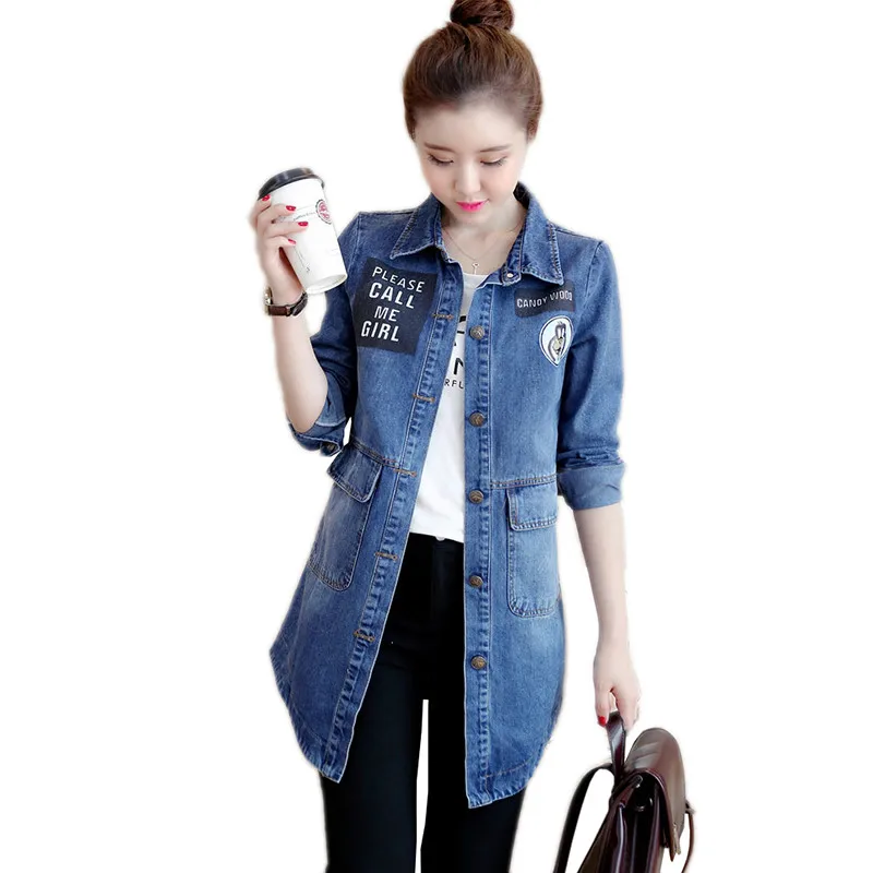 

Spring women jacket 2018 new casual large size Single-breasted female denim coat mid-long Slim was thin ladies windbreaker cw086