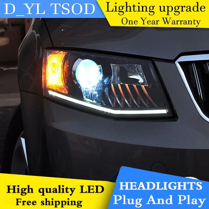 

D_YL Car Styling for Skoda Octavia Headlights 2015 Octavia LED Headlight DRL Lens Double Beam H7 HID Xenon bi xenon lens