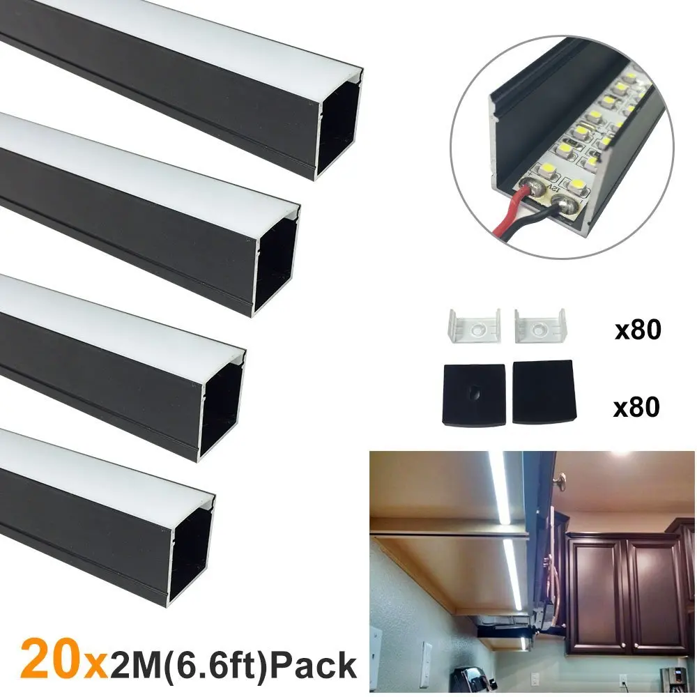 

20x2M(164ft/50M) 24x24mm Black U-Shape Width 20mm Aluminum LED Channel System for LED Strip Light Aluminum LED Profile-U06B2M20