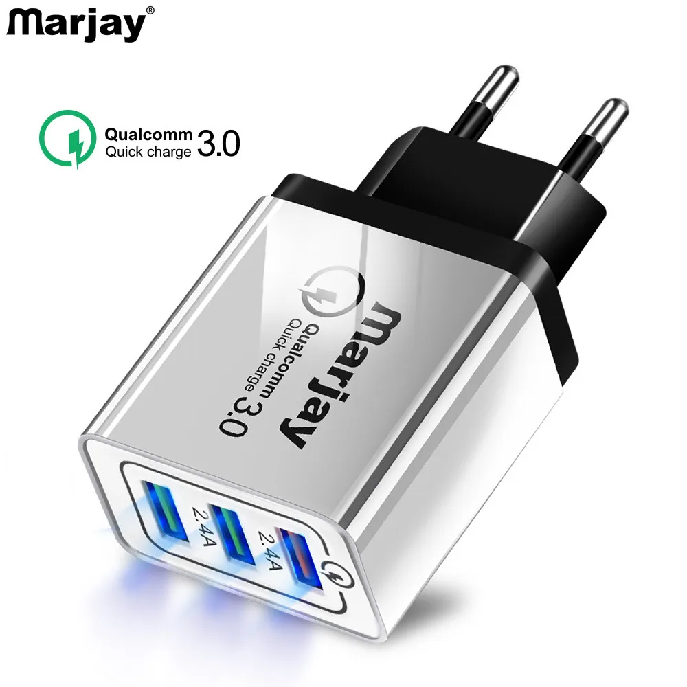 

18W 3U 2.4A USB Charger Adapter Quick Charge 3.0 Fast Mobile Phone Wall Charger QC 3.0 EU Plug for iPhone Samsung Xiaomi Huawei