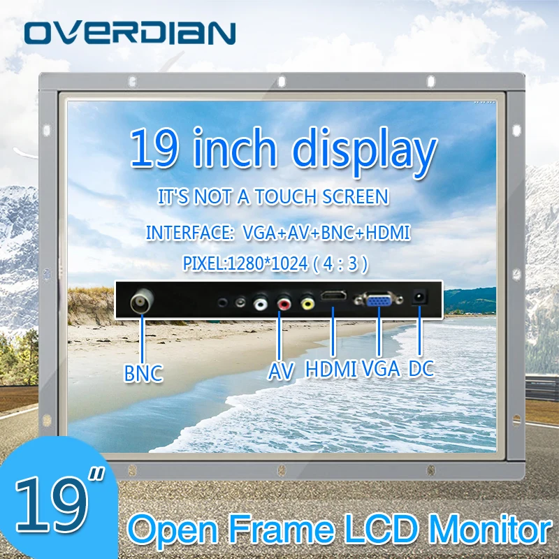 

19Inch/19"White Open Frame Metal Shell Industrial Control Monitor VGA/HDMI/BNC/AV Interface TFT Type 4:3 Squarescreen Display