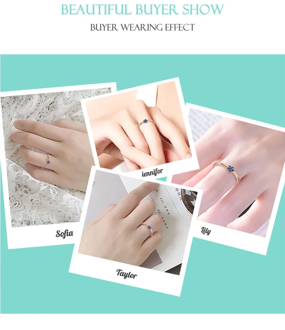 Подлинный eleshe, 925 пробы, серебряное, розовое золото, цветок, кольцо, голубой, прозрачный CZ Кристалл, кольца на палец для женщин, свадебные ювелирные изделия