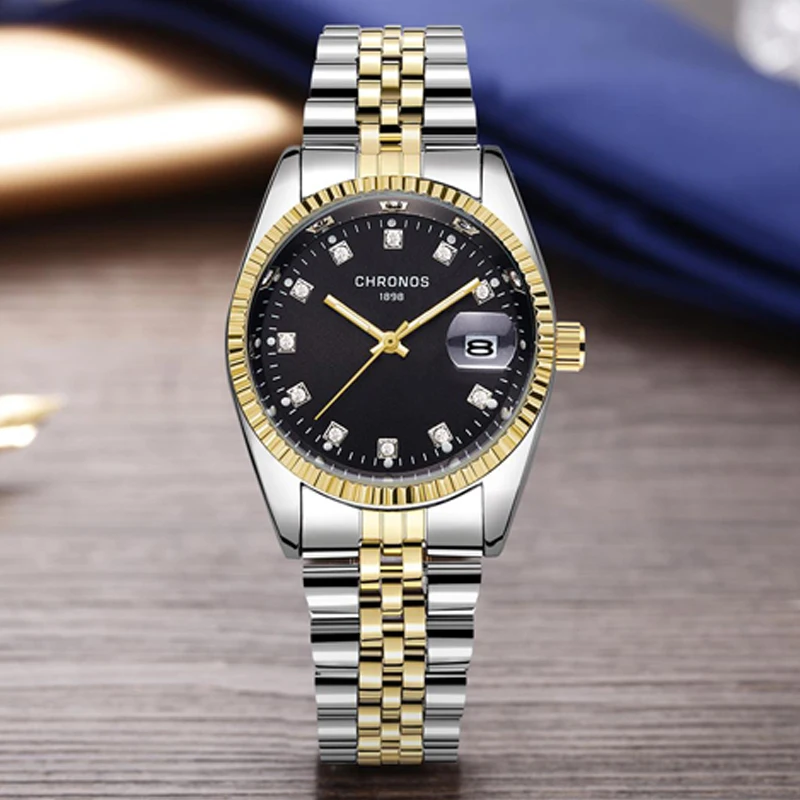 Chronos Mens Watches 2019 Luxury Quartz Watch Stainless Steel Wristwatch Mens Date Clock Relogio Masculino