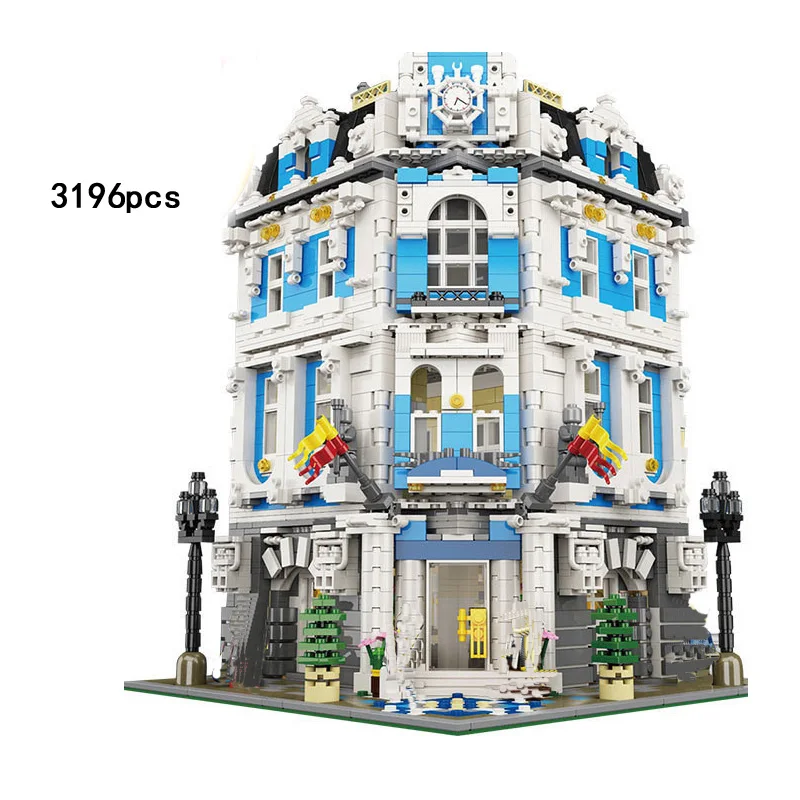 

Hot creator city street view Sun Shine Hotel MOC building block model Waiter guest cook figures bricks toys collection