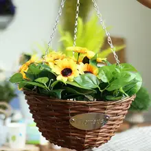 1Pcs Creative Wicker Braided Wedding Decoration Basket Green Plant Pot Hanging Chain Home Decor Weave Flower Pot