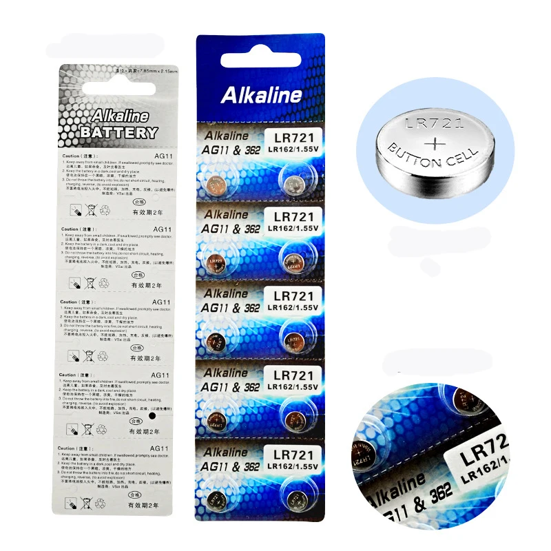 1 карты 10 шт./лот AG11 кнопочные аккумуляторы LR721 G11 LR58 162 GP62A 362 SR721W 5 V щелочные
