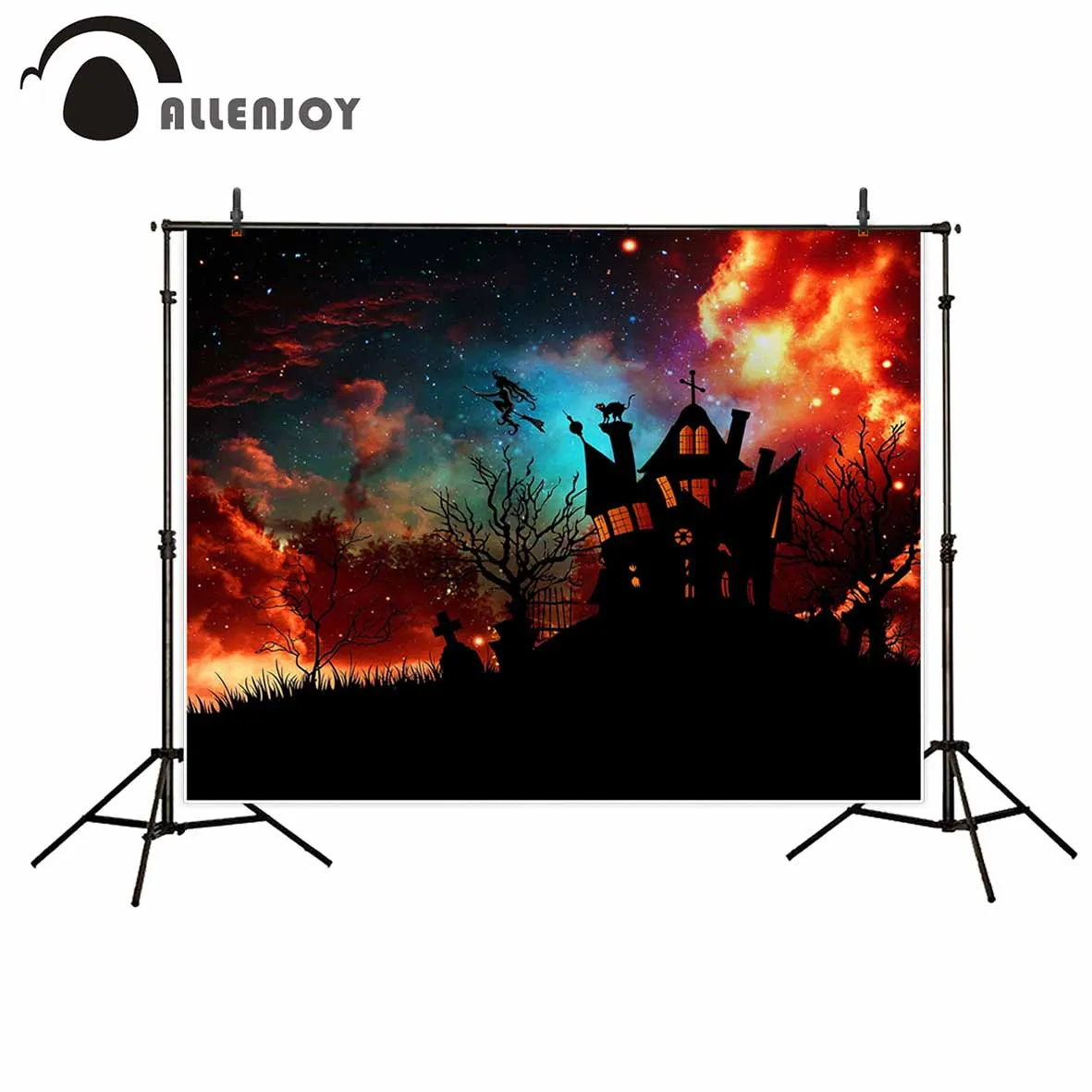 Allenjoy фотография Фон красочные звезды небо Хэллоуин ведьма замок Кот фон