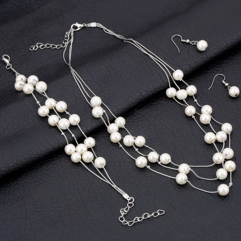 Комплект из колье серёг и браслета с искусственным жемчугом|necklace earring bracelet set|jewelry