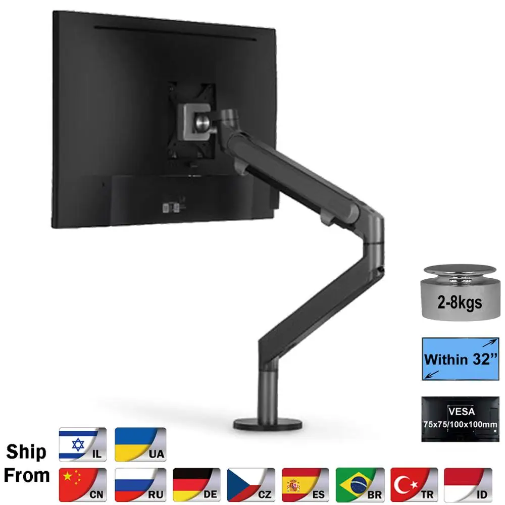 Dual Monitor Stand Fits Two 17-32 inch Screens with Height Adjustable Gas  Spring Arm