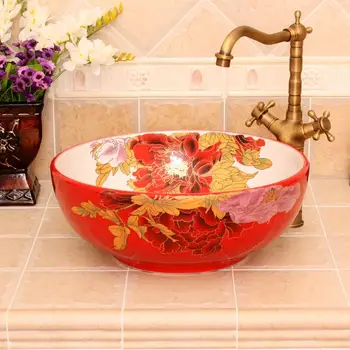 

peony pattern Jingdezhen factory directly art hand painted ceramic washbasin